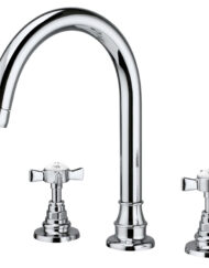 Klassieke driegatskraan MB1808 met verhoogde uitloop en klik afvoer, chroom